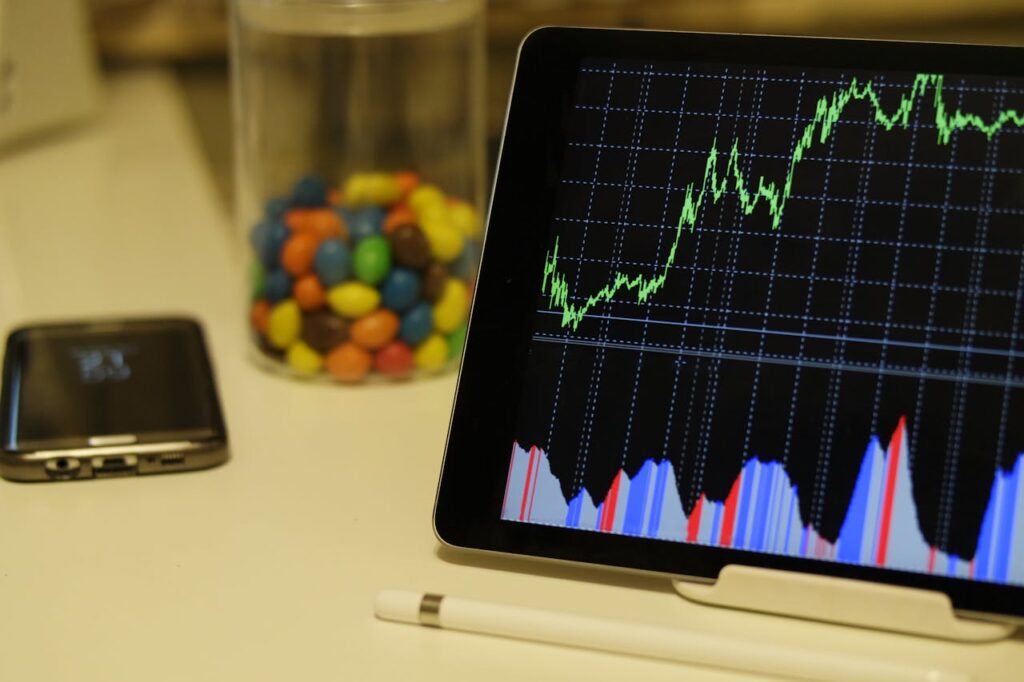 A tablet displaying a graph concerning a reverse stock split
