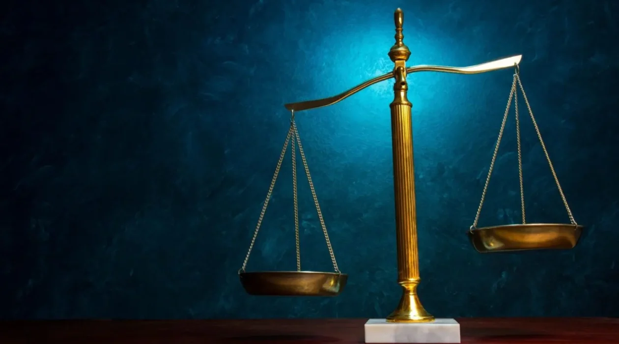 The scales of justice on a table to represent legal wrongdoing, such as DARF investment losses sustained through false information