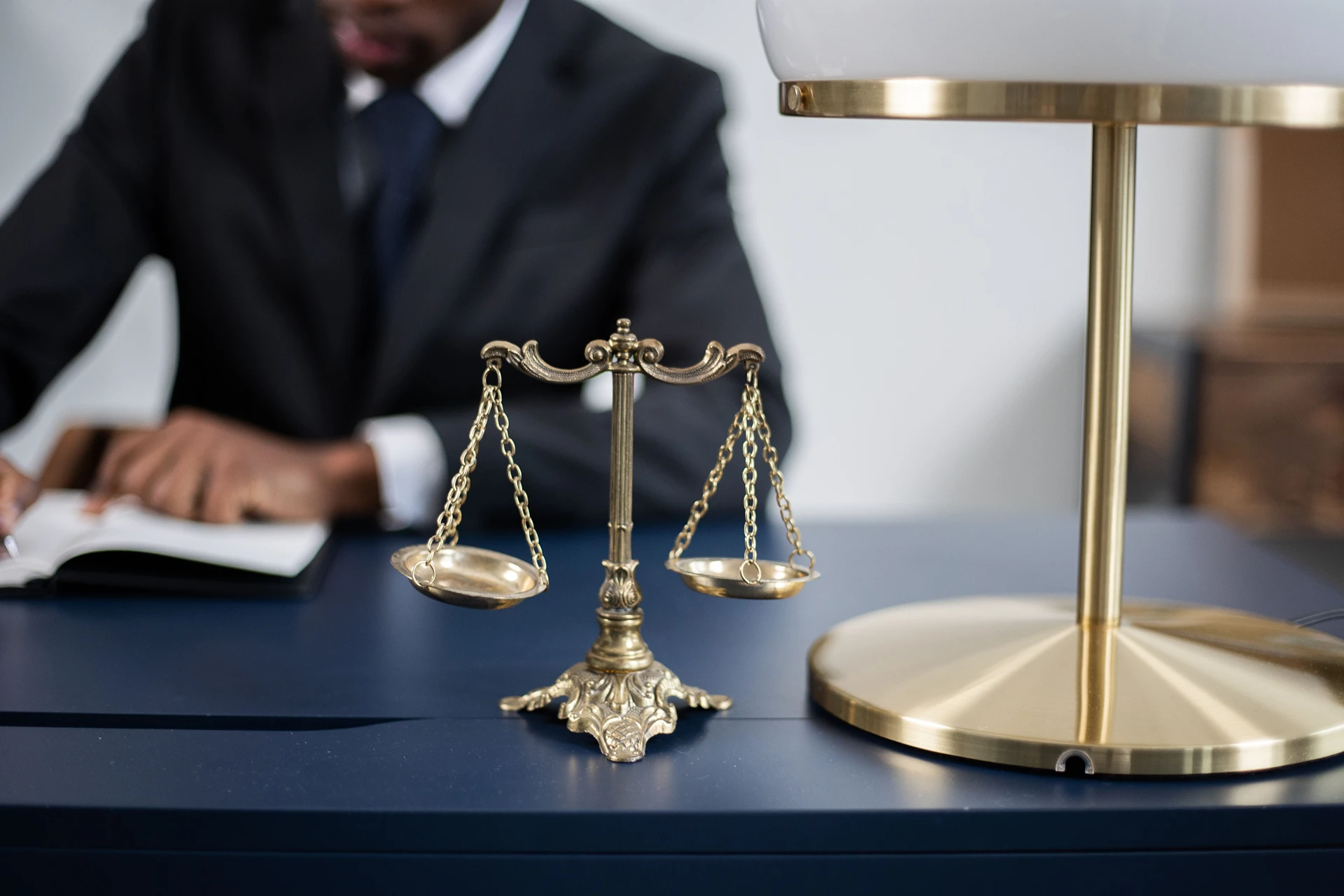 An arbitrator’s desk with a scale